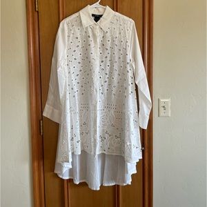 Midnight Velvet Casual Church Work White Cotton Tunic Blouse. Womens Size L